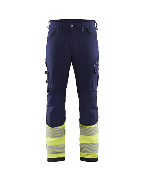 High Vis Arbeitshose 4-Wege-Stretch ohne Nageltaschen Marineblau/ High Vis Gelb
