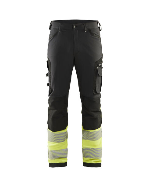 High Vis Arbeitshose 4-Wege-Stretch ohne Nageltaschen Schwarz/Gelb
