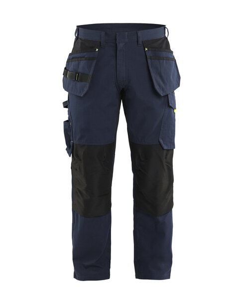 Service Arbeitshose mit Stretch und Nageltaschen Dunkel Marineblau/High Vis Gelb
