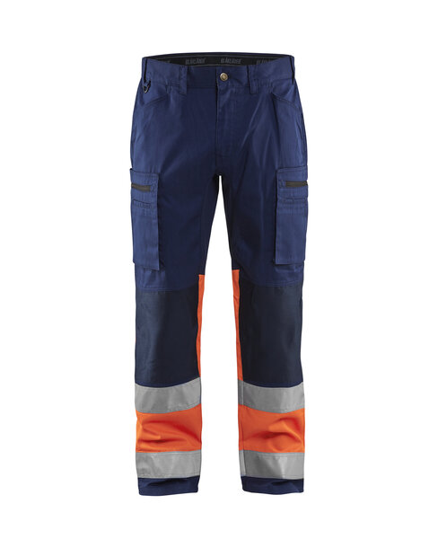 High Vis Arbeitshose mit Stretch Marineblau/Orange