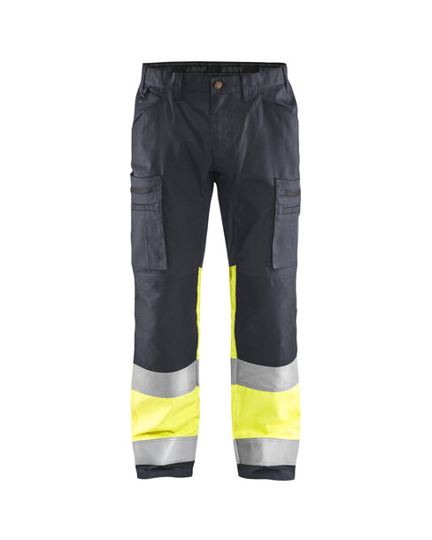 High Vis Arbeitshose mit Stretch Mittelgrau/High Vis Gelb