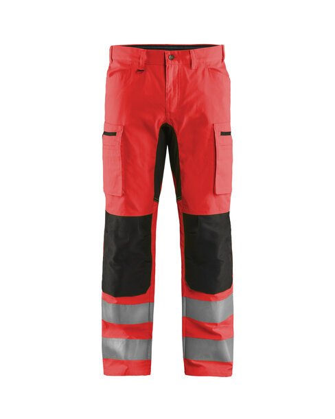 High Vis Arbeitshose mit Stretch High Vis Rot/Schwarz