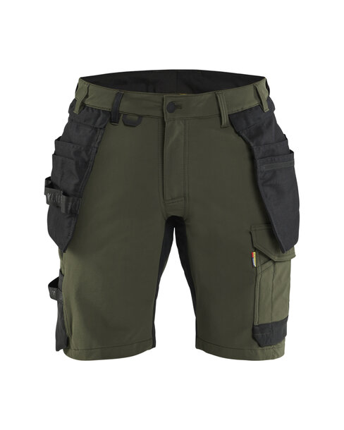 Handwerker Shorts 4-Wege-Stretch Waldgrün/Schwarz