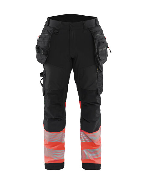 High Vis Arbeitshose Softshell Schwarz/High Vis Rot