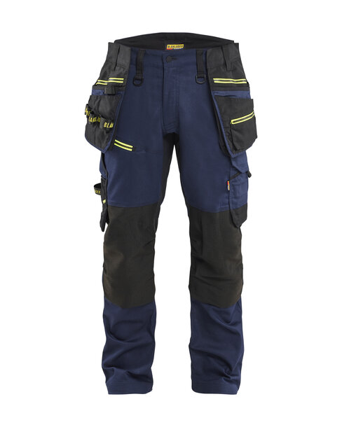 STRIKER Handwerker Arbeitshose mit Stretch Dunkel Marineblau/High Vis Gelb