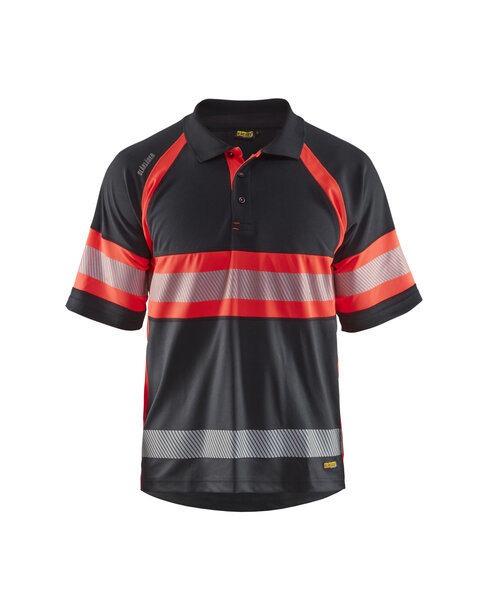 UV Polo Shirt High Vis Klasse 1 Schwarz/High Vis Rot