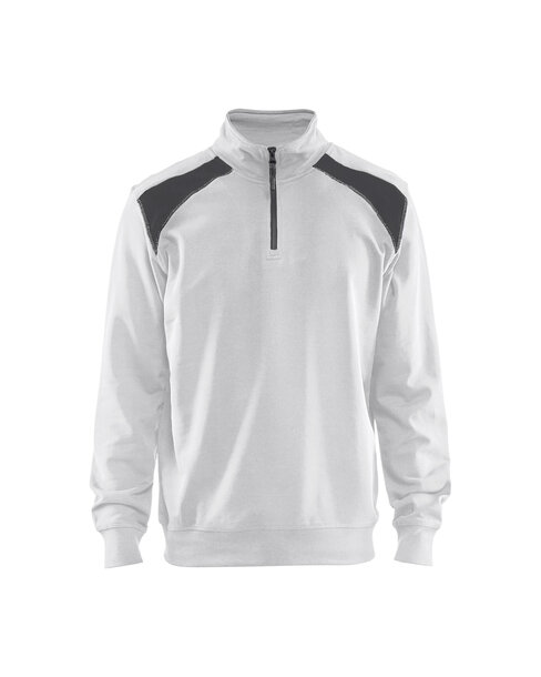 Sweater mit Half-Zip 2-farbig Weiß/Dunkelgrau