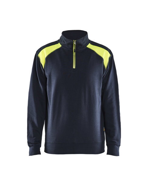 Sweater mit Half-Zip 2-farbigDunkel Marineblau/High Vis Gelb