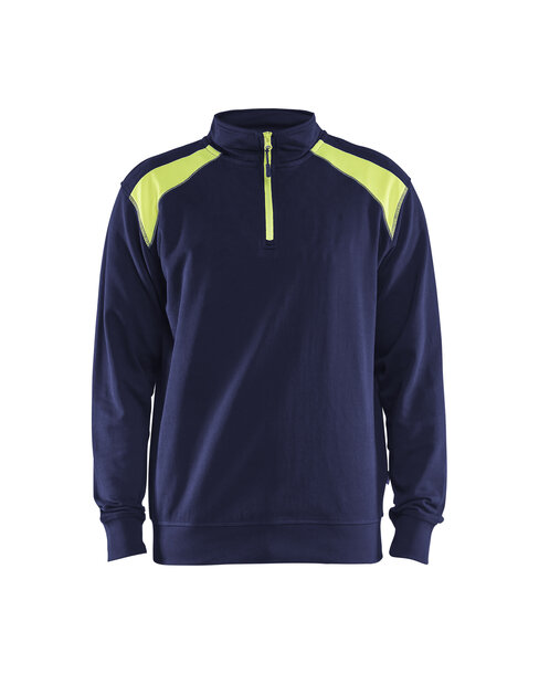 Sweater mit Half-Zip 2-farbig Marineblau/ High Vis Gelb
