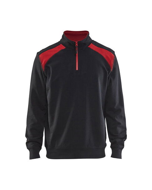 Sweater mit Half-Zip 2-farbig Schwarz/Rot