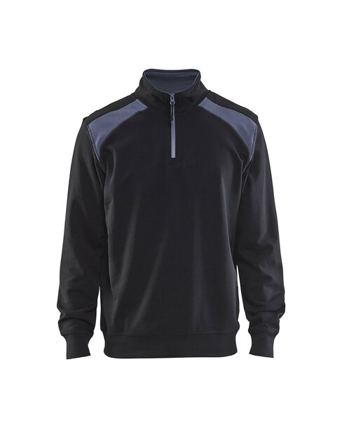 Sweater mit Half-Zip 2-farbig Schwarz/Grau
