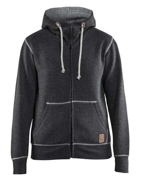 Damen Kapuzenjacke mit Reissverschluss Schwarz Melange