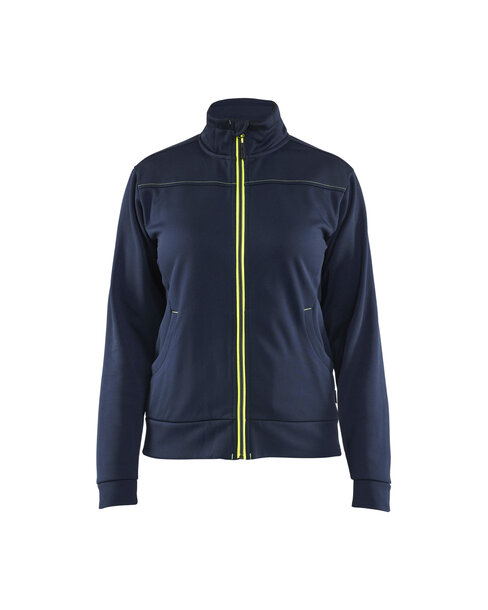 Damen Sweatshirt mit ReißverschlussDunkel Marineblau/High Vis Gelb