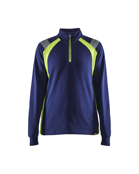 Damen Sweater Half-zip Marineblau/ High Vis Gelb