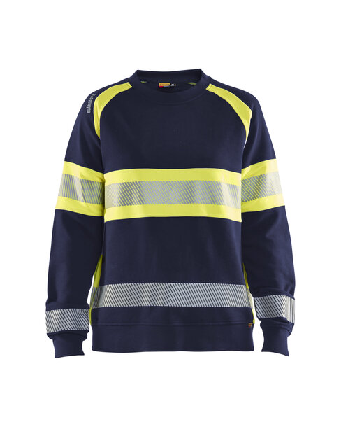 Damen High Vis Sweatshirt Marineblau/ High Vis Gelb