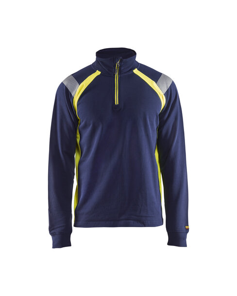 Sweatshirt mit Half-Zip Marineblau/ High Vis Gelb