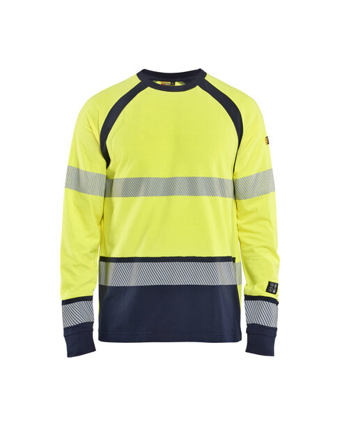 Langärmeliges T-Shirt Multinorm High Vis Gelb/Marineblau