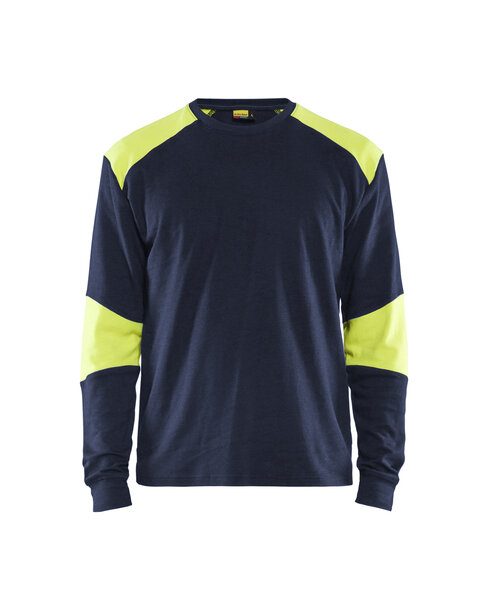 Flammschutz Langarm Shirt Marineblau/ High Vis Gelb