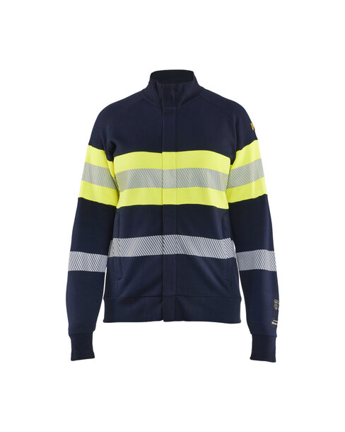 Damen Multinorm Sweatshirt High Vis mit ReißverschlussMarineblau/ High Vis Gelb