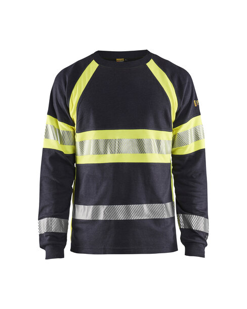 Flammschutz Langarm Shirt Marineblau/ High Vis Gelb