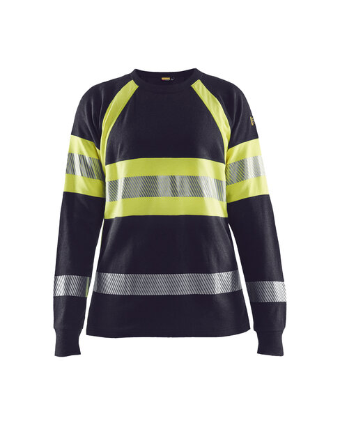 Damen Flammschutz Langarmshirt Marineblau/ High Vis Gelb