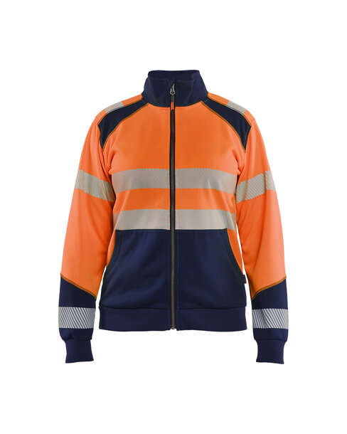 Damen Sweatshirt High Vis mit ReißverschlussHigh Vis Orange/Marineblau