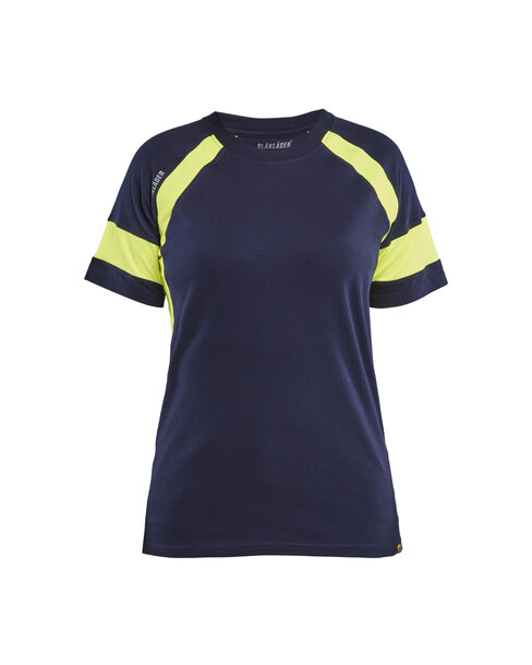 Damen T-Shirt mit High Vis Marineblau/Gelb