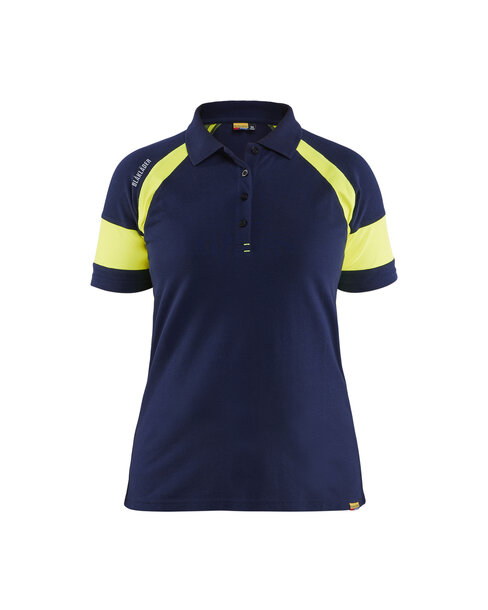 Damen Poloshirt mit High Vis Marineblau/ High Vis Gelb