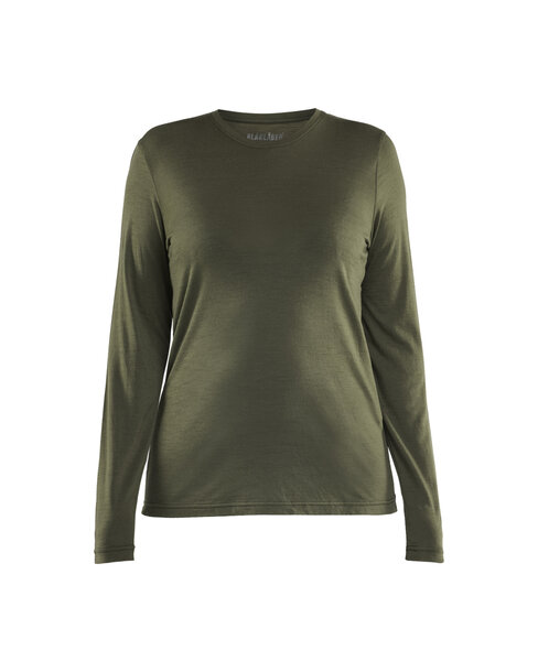 LANGARM-T-SHIRT AUS MERINOWOLLE FÜR DAMEN Waldgrün