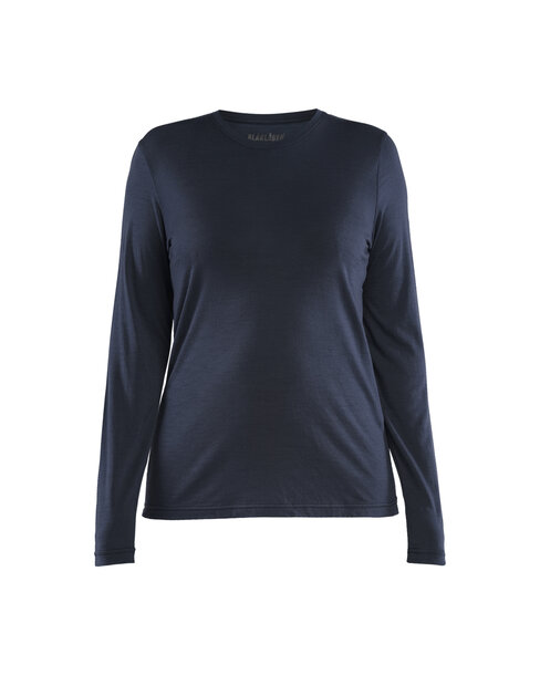 LANGARM-T-SHIRT AUS MERINOWOLLE FÜR DAMEN Dunkel Marineblau