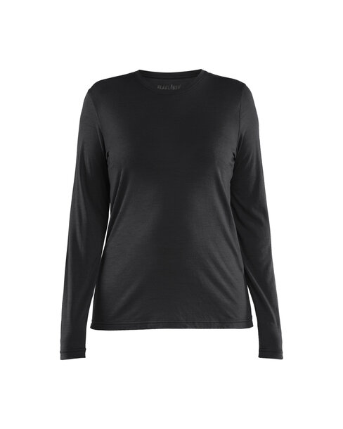 LANGARM-T-SHIRT AUS MERINOWOLLE FÜR DAMEN Schwarz
