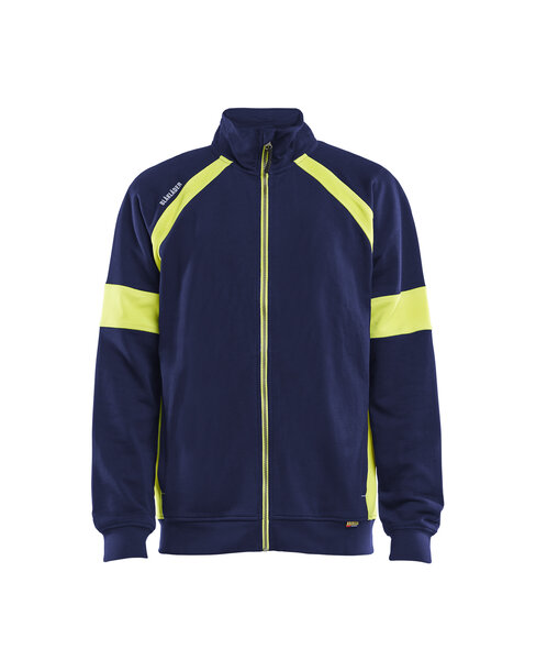 Sweatshirt mit High Vis Full Zip Marineblau/ High Vis Gelb