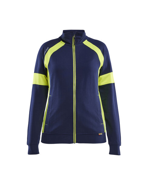Damen Sweatshirt mit High Vis Full Zip Marineblau/ High Vis Gelb