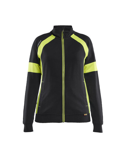 Damen Sweatshirt mit High Vis Full Zip Schwarz/Gelb