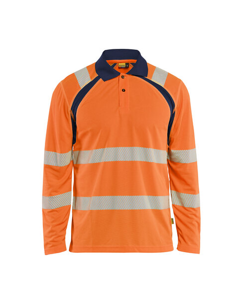 UV Poloshirt High Vis langarm High Vis Orange/Marineblau