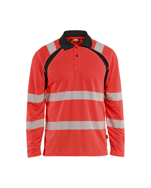 UV Poloshirt High Vis langarm High Vis Rot/Schwarz