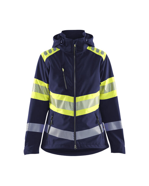 Damen High Vis Softshell Jacke Marineblau/ High Vis Gelb