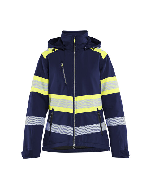 Damen High Vis Softshell Winterjacke leicht gefüttert Marineblau/ High Vis Gelb