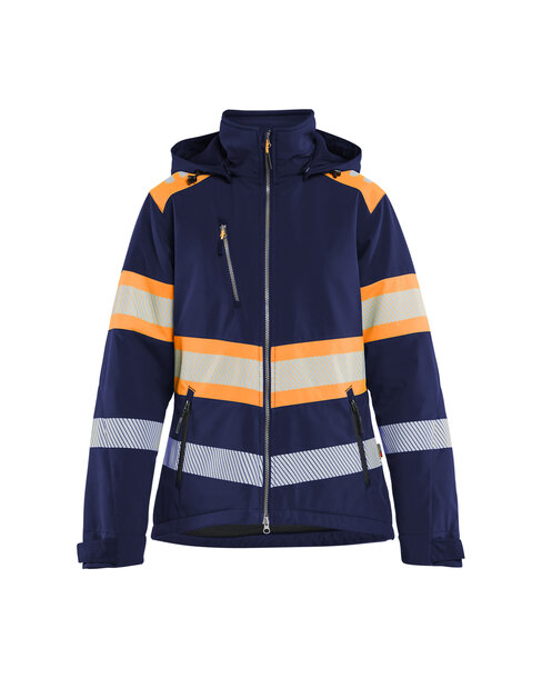 Damen High Vis Softshell Winterjacke leicht gefüttert Marineblau/Orange