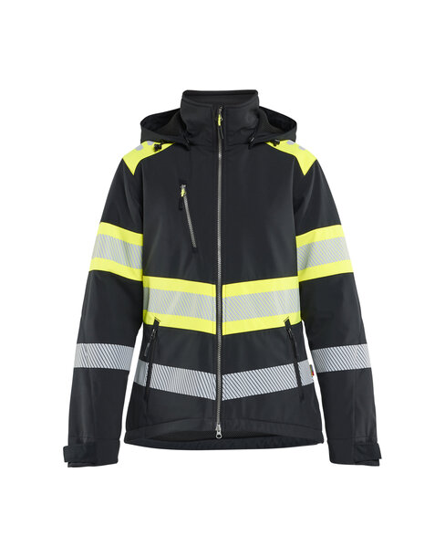 Damen High Vis Softshell Winterjacke leicht gefüttert Schwarz/High Vis Gelb