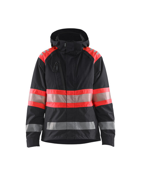 Damen High Vis Shell Jacke Schwarz/High Vis Rot