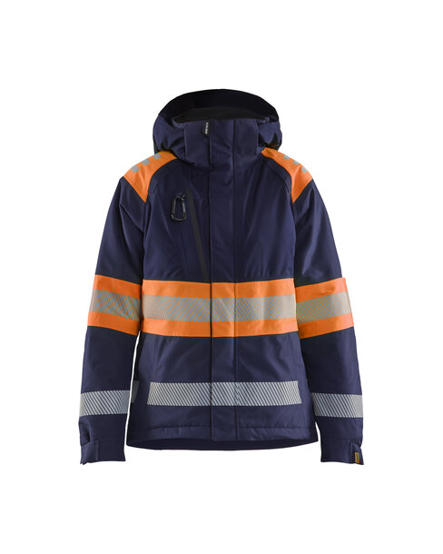 Damen High Vis Winterjacke Marineblau/Orange