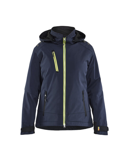 Leichte gefütterte Damen Winterjacke Softshell Dunkel Marineblau/High Vis Gelb