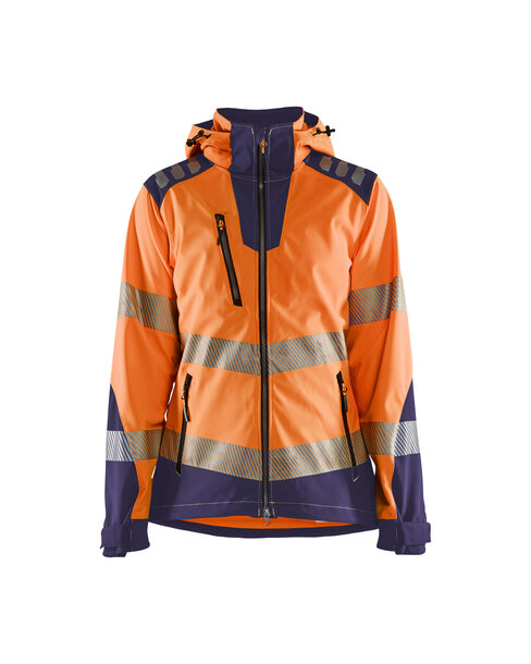 Damen High Vis Softshell Jacke High Vis Orange/Marineblau