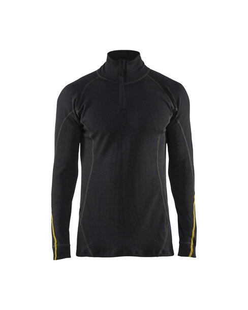 Flammschutz Unterhemd Half-Zip, 68% Merinowolle Schwarz