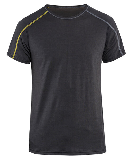 Unterzieh T-Shirt XLIGHT, 100% Merino Dunkelgrau/Gelb