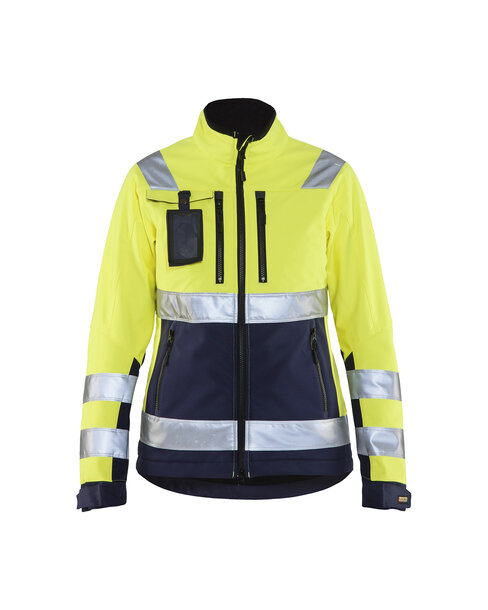 Damen High Vis Softshell Jacke High Vis Gelb/Marineblau