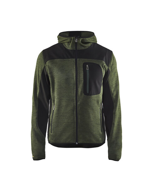 Strickjacke mit Softshell Armygrün/Schwarz