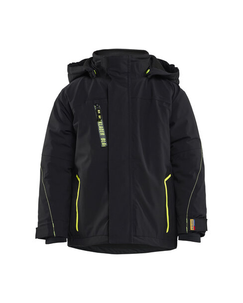 Leichte gefütterte Kinder Winterjacke Stretch Schwarz/High Vis Gelb