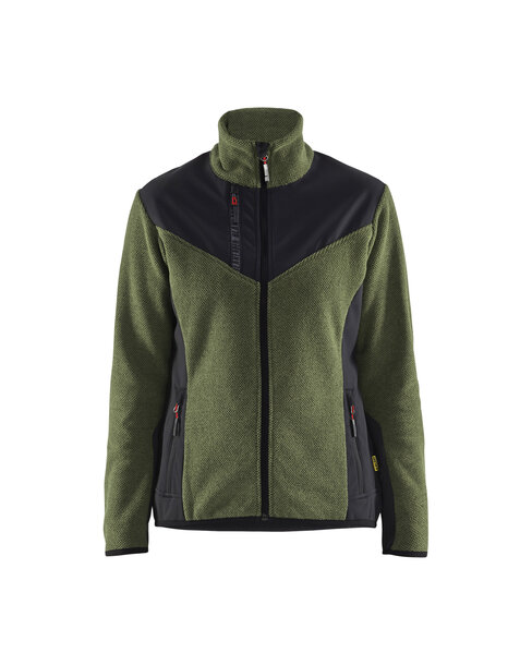 Damen Strickjacke mit Softshell Herbstgrün/Schwarz